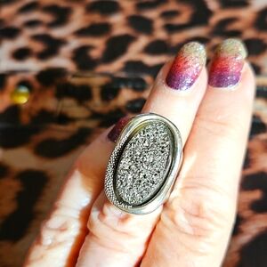 Stunning Signed Michael Dawkins Sterling Silver Drusy Ring - Size 5